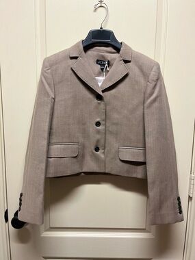 J. Crew Cropped Lady Blazer Wool Blend Camel Herringbone size 6 NWT